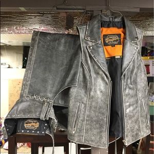 Women’s leather vest and chaps